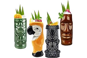 TIKI MUGS COCKTAILS SET OF 4 - Tumblers Ceramic Hawaiian Luau Party...