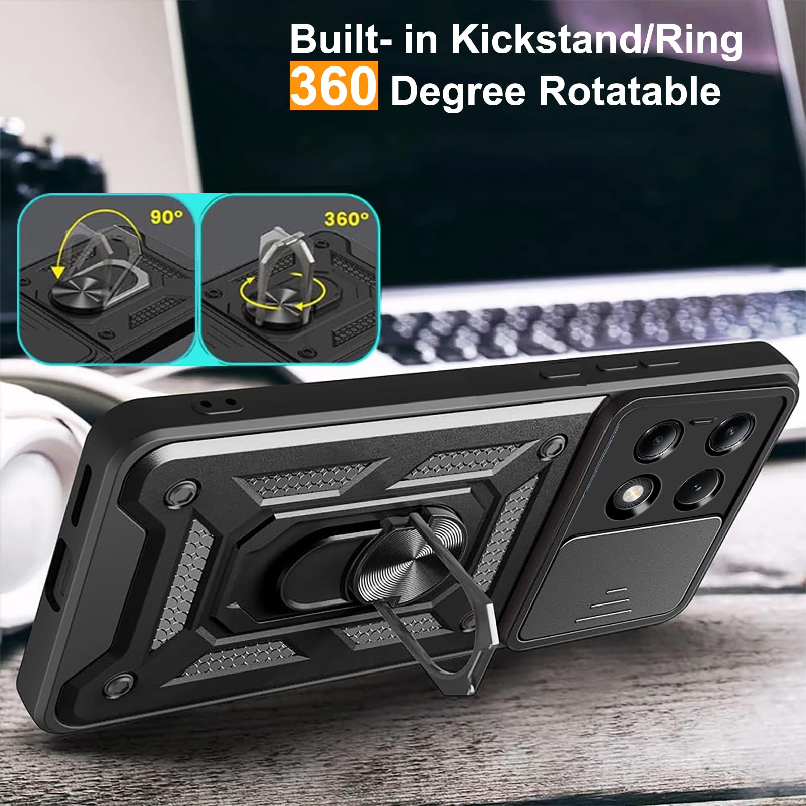 Cover Con Anello Per Xiaomi Redmi Note 13 Pro 5G – Custodia Antiurto Con Protezione Fotocamera E Staffa Girevole 360°