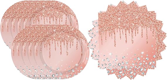 Pink Rose Gold Birthday Decorations, Dessert Plates and Napkins for Girls - Disposable Party Favors (20 Plates and 20 Napkins) (Pack of 2)
