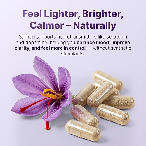 Miniatura 4 de Suplementos de azafrán – Cápsulas de extracto de azafrán 100% puro – Aumenta la energía y el estado de ánimo, apoya la salud de los ojos y el