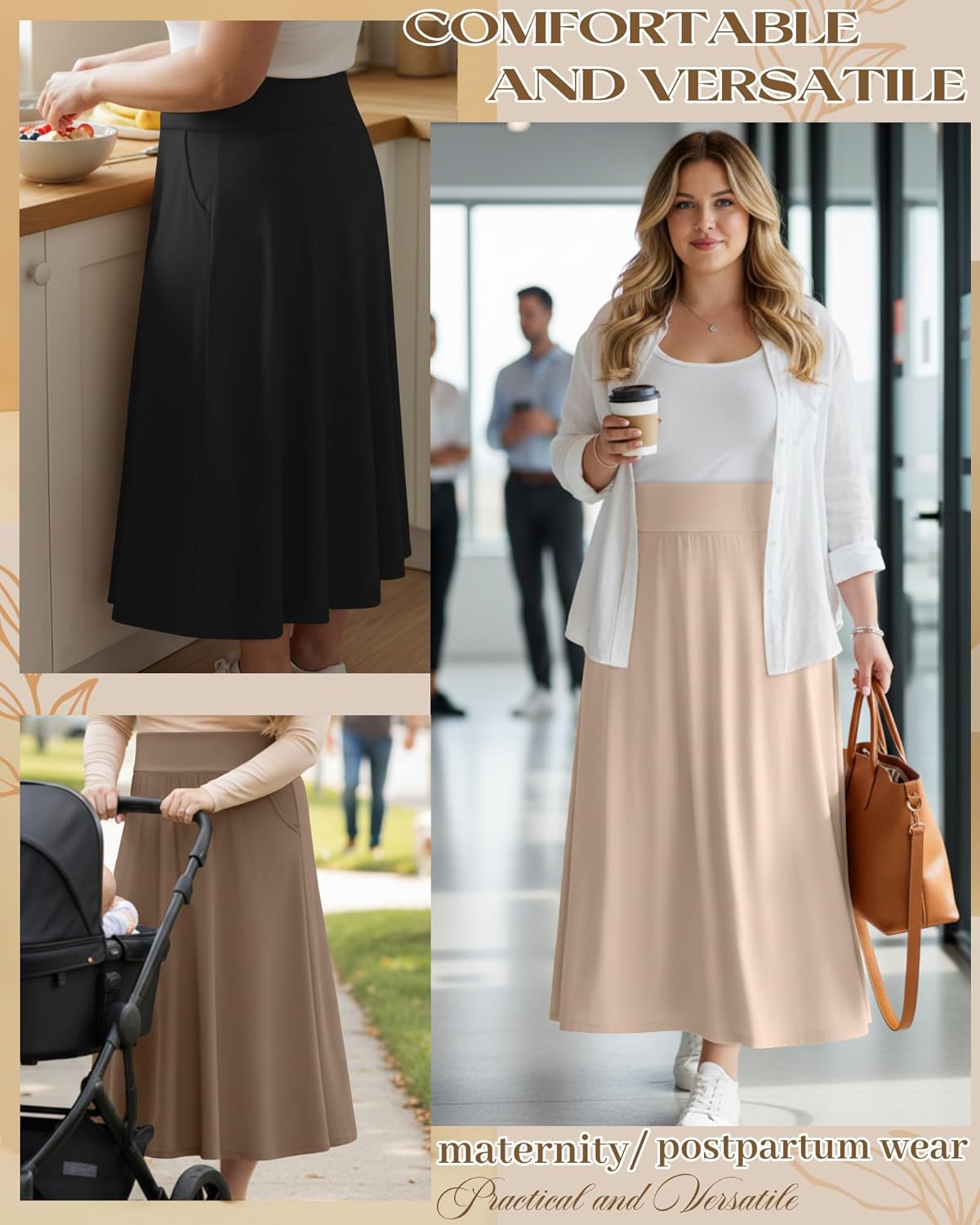 3 Pack Plus Size Maxi Skirts for Curvy Women Flowy Casual High Waisted Ankle Length a Line Long Skirt with Pockets - Image 3