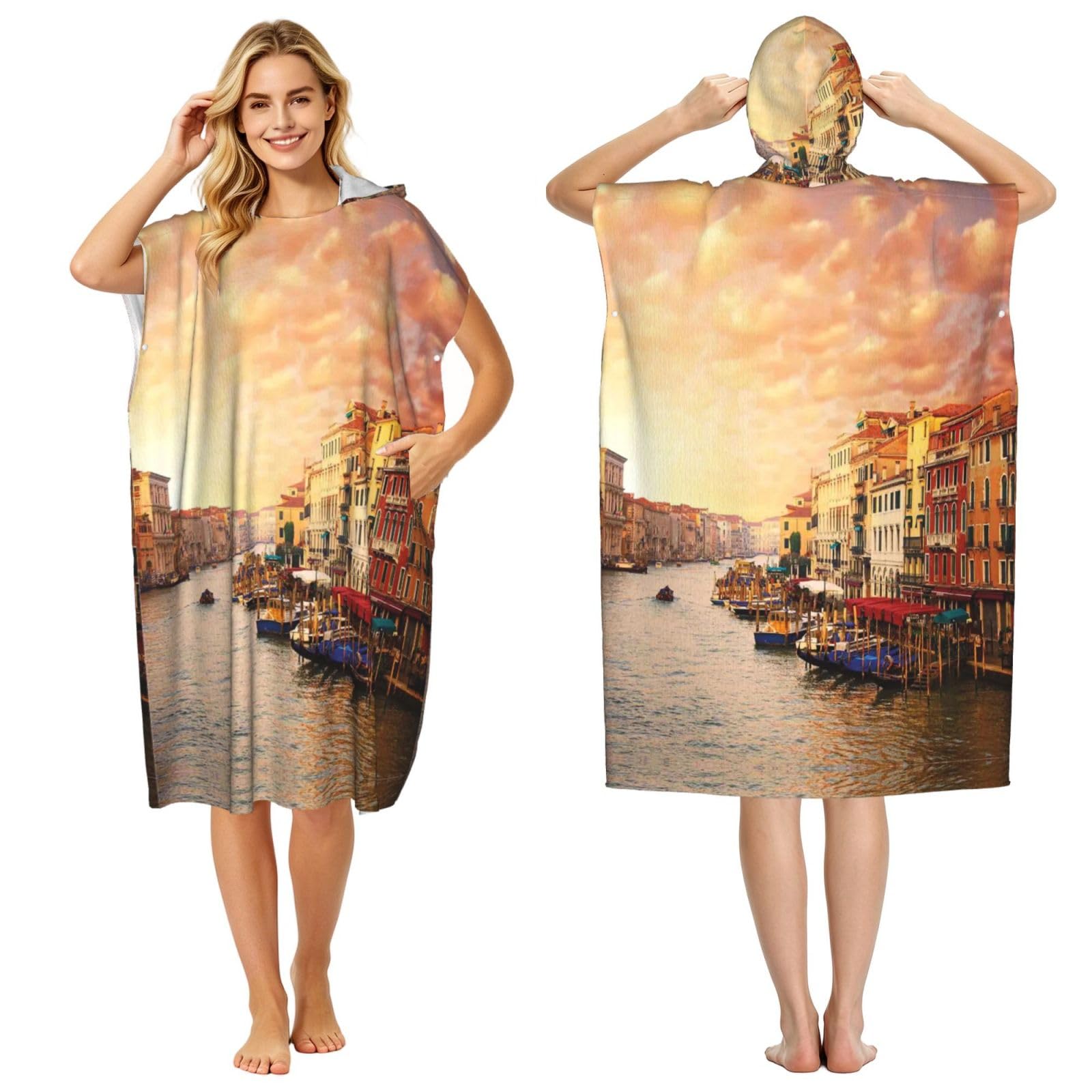 Poncho à capuche en microfibre Venise pour adulte | Peignoir de change léger