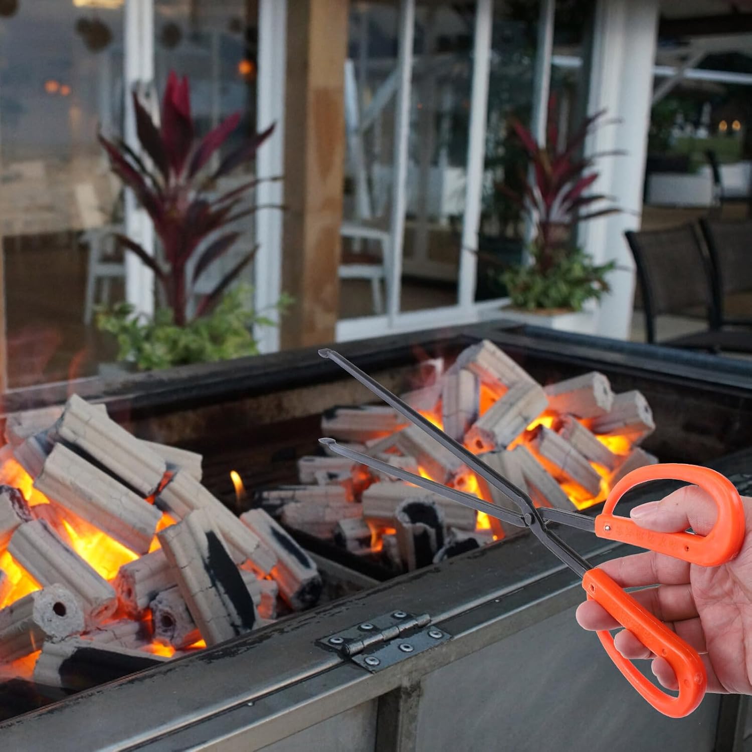 Luxshiny Charcoal Tong Firewood Clamp 60cm Red Plastic Flat Head Barbecue Tongs for Outdoor Grilling and Household Waste Picking