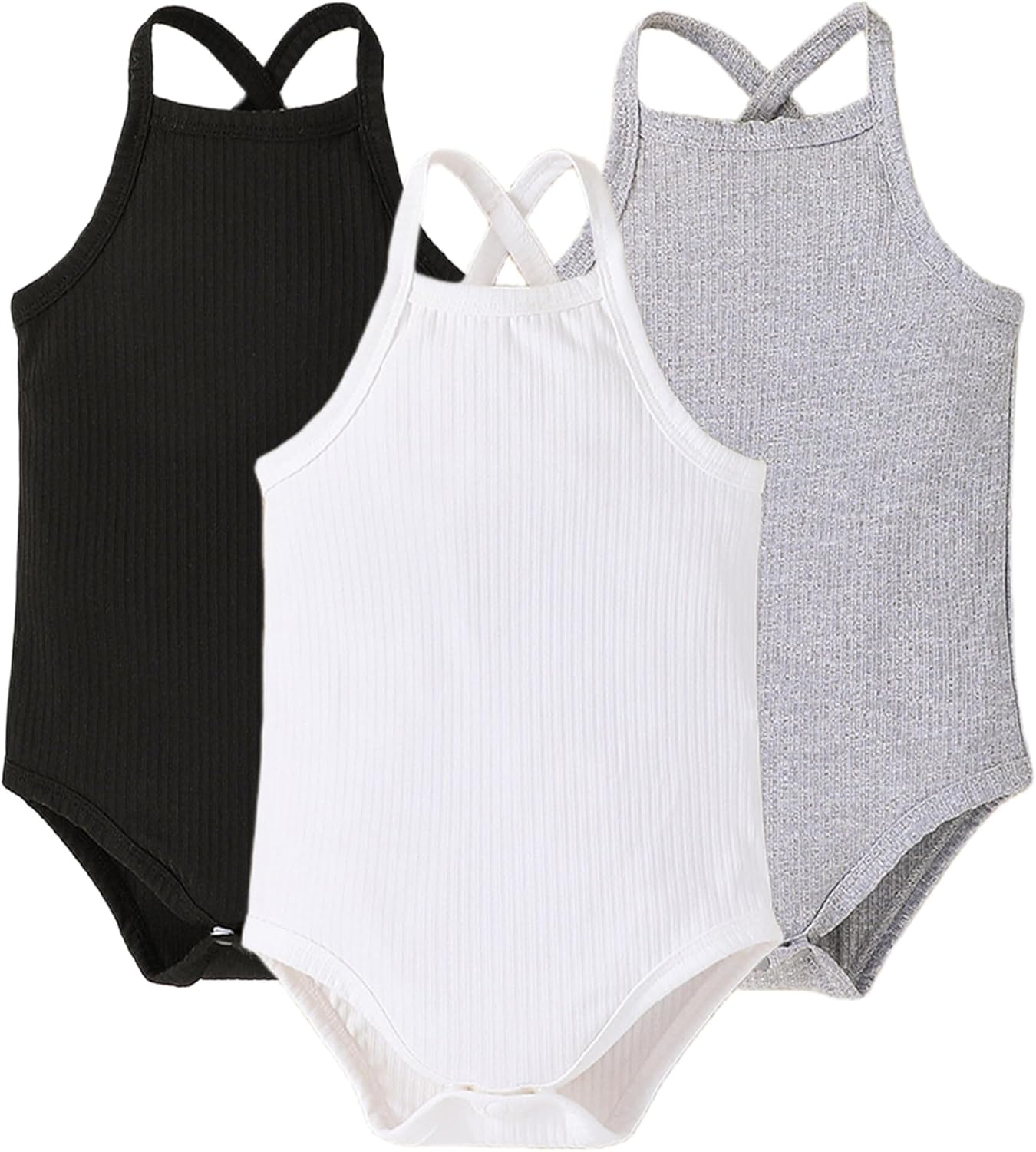 3Pcs Baby Bodysuit Unisex Toddler Sleeveless Undershirt with Spaghetti Strap Newborn Cotton Vest Romper 6-24 Months