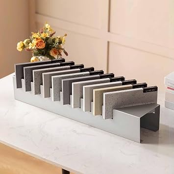 Desktop Tile Display Rack for Trade Show & Retail Stores, Small Marble Slab Display Stand with 10 Card Slots, Porcelain Tile Sample Shelf, Organizer Shelf for Marble SlabSilver
