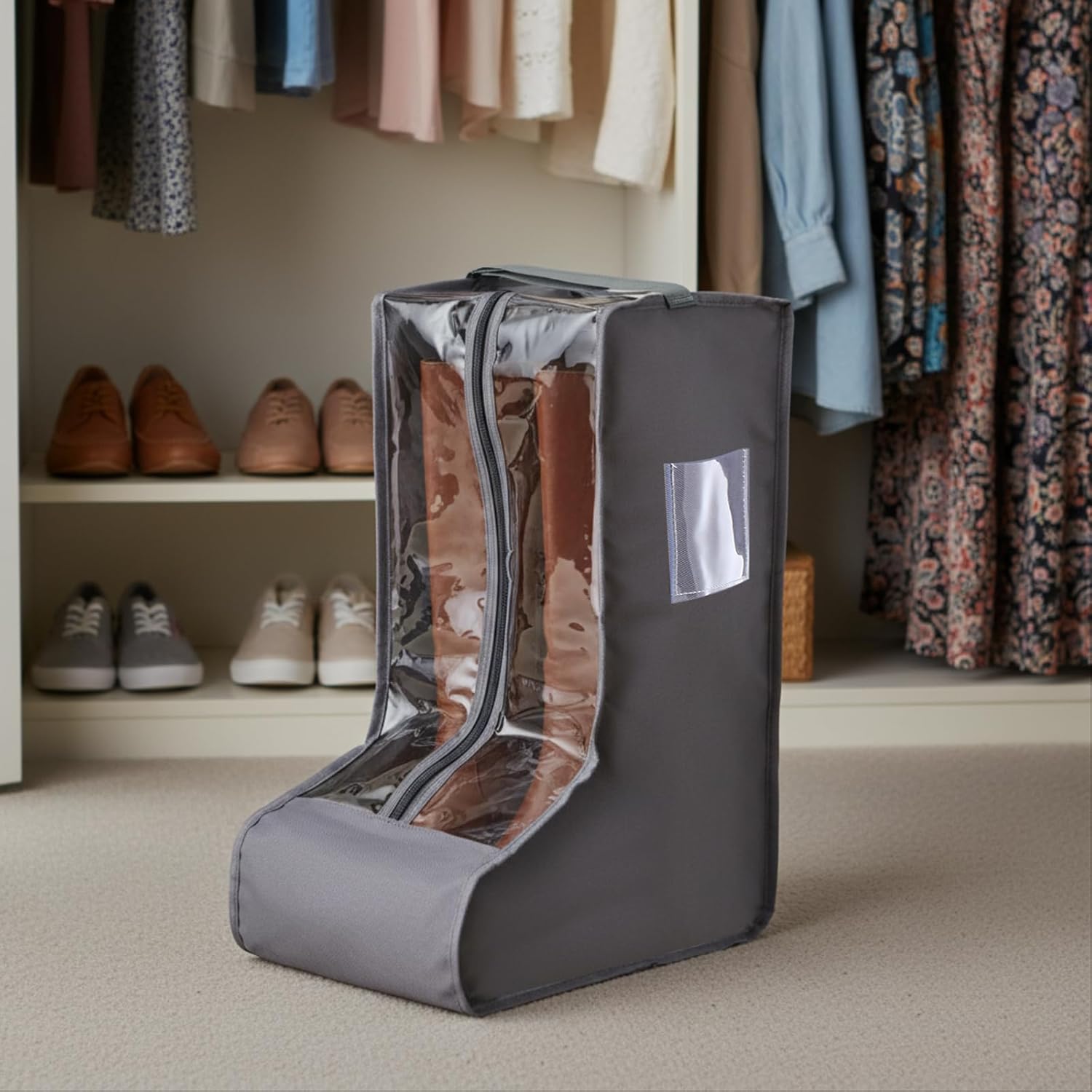 Sanwuta 4 Pcs Grey Portable Boots Bag for Cowboy Boots Tall Boot Storage Bags Portable Waterproof Protector Tools for Travel and Daily Wardrobe Shoe Cabinet and Other Home - Image 6