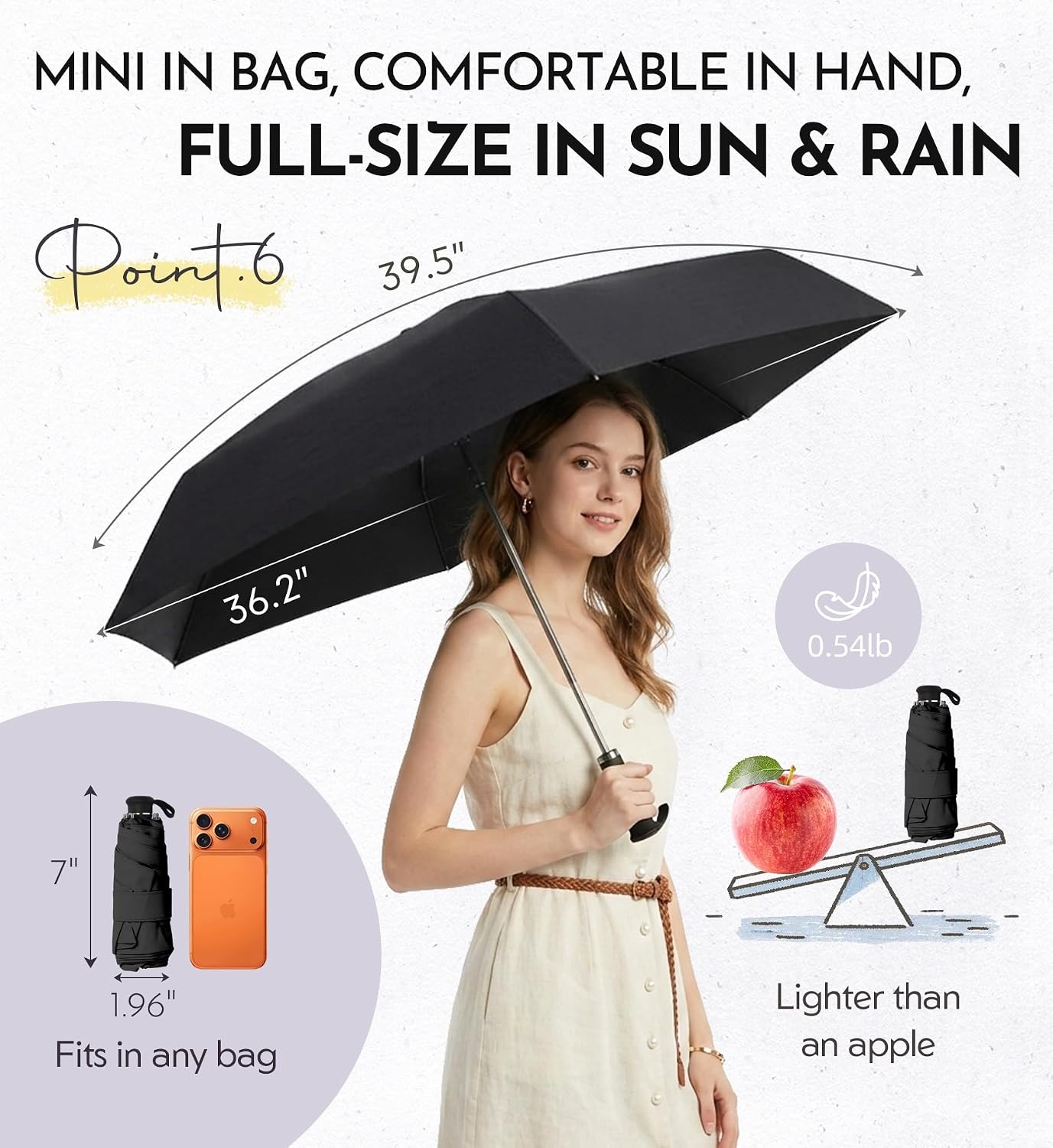 Travel Mini Umbrella, Windproof UPF 100 Sun Rain Compact Umbrella