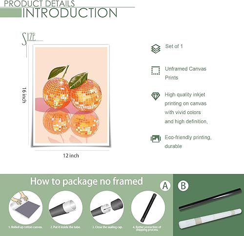 Miniatura 4 de Lienzo de bola de discoteca naranja, arte de pared, póster retro de arte de discoteca, decoración de carrito de bar, impresiones de pintura para el