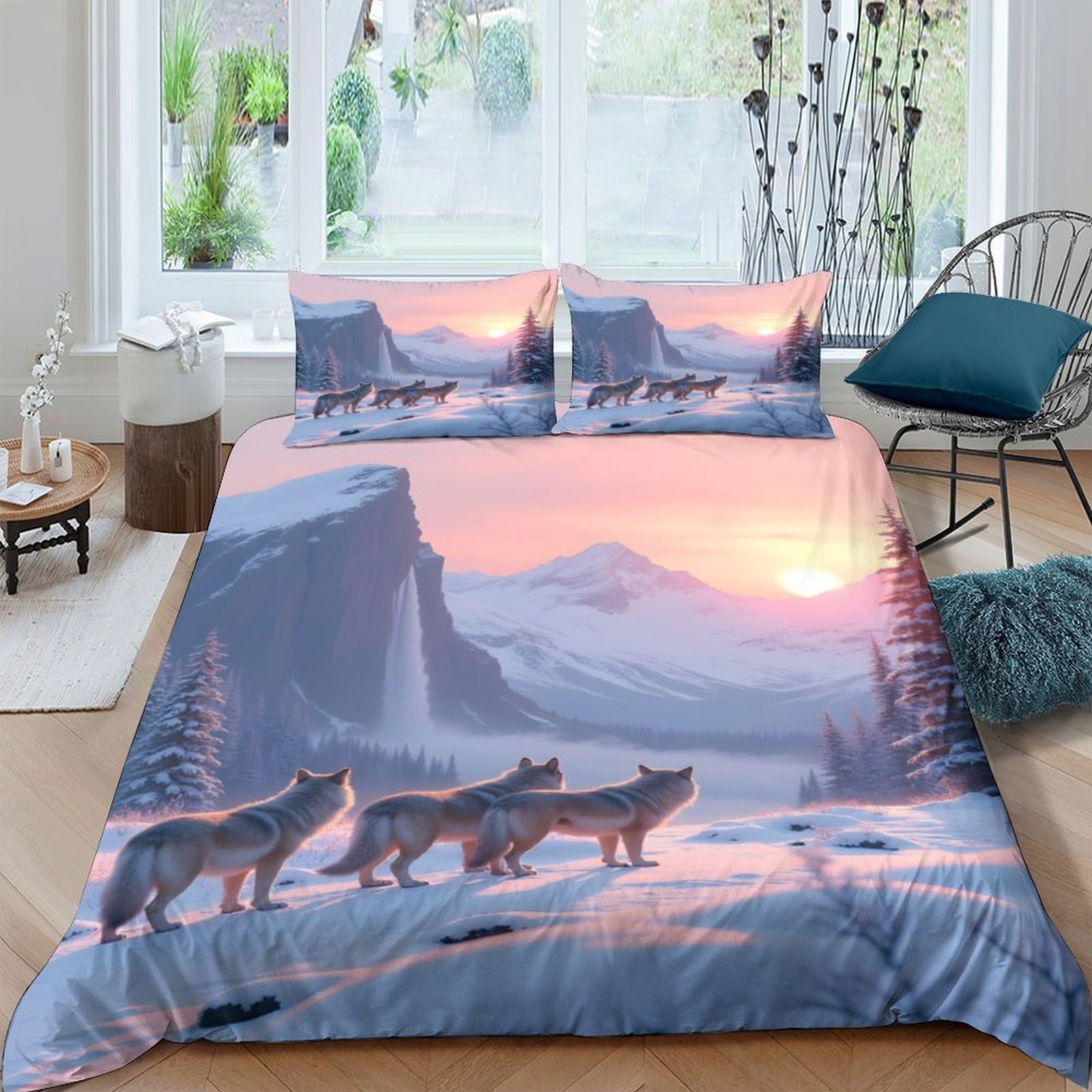 Ctjqhvkz Style-10 3D Printed Wolf Sunset Fitted Sheet Microfiber Soft Anti-Slip Mountain Bed Cover For Bedroom Guest Decor Single（135X200cm）