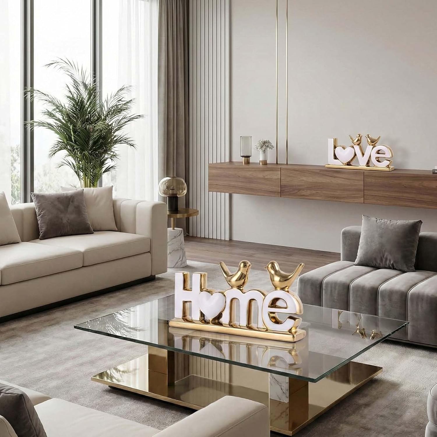 Love Sign Decor,Gold Room Decor Aesthetic, Knick Knack Shelf,Bird Decor, Boho Bookshelf,Abstract Statue,for Living Room,Bedroom, Contemporary Tv Stand Set of 2 (2, Gold White)