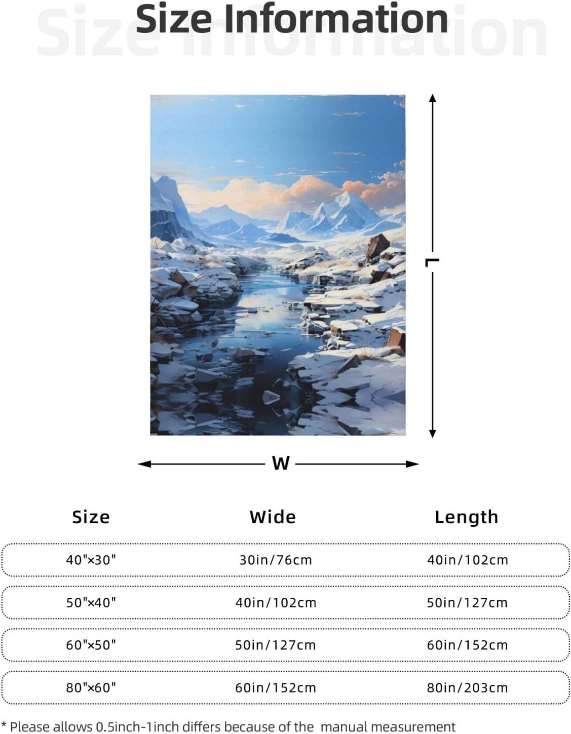 Snowy Mountain Scenery Decorative Gift Blanket, Sofa Bed Living Room Camping Travel Blanket (50 * 40 inches), Flannel Children's Blanket,