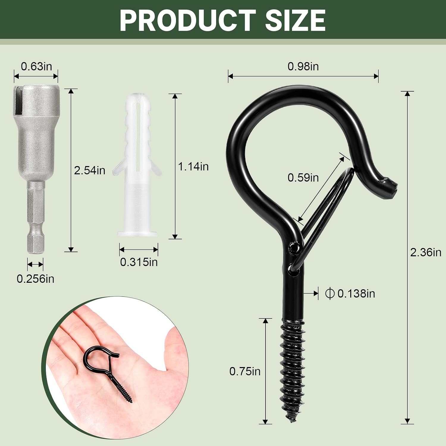 InPoTo 30 PCS Q Hanger Hooks with Safety Buckle, Windproof Screw Hooks, Outdoor String Lights, Plants, Christmas Lights, Patio Lights Use, 2.2 Inches, Black with 1 Wing Nut Driver