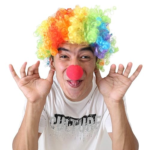 Miniatura 5 de LOVEINUSA Juego de peluca de payaso, peluca de payaso de nariz de payaso roja esponjosa afro para hombres y mujeres, cosplay, anime, fiesta, pelucas