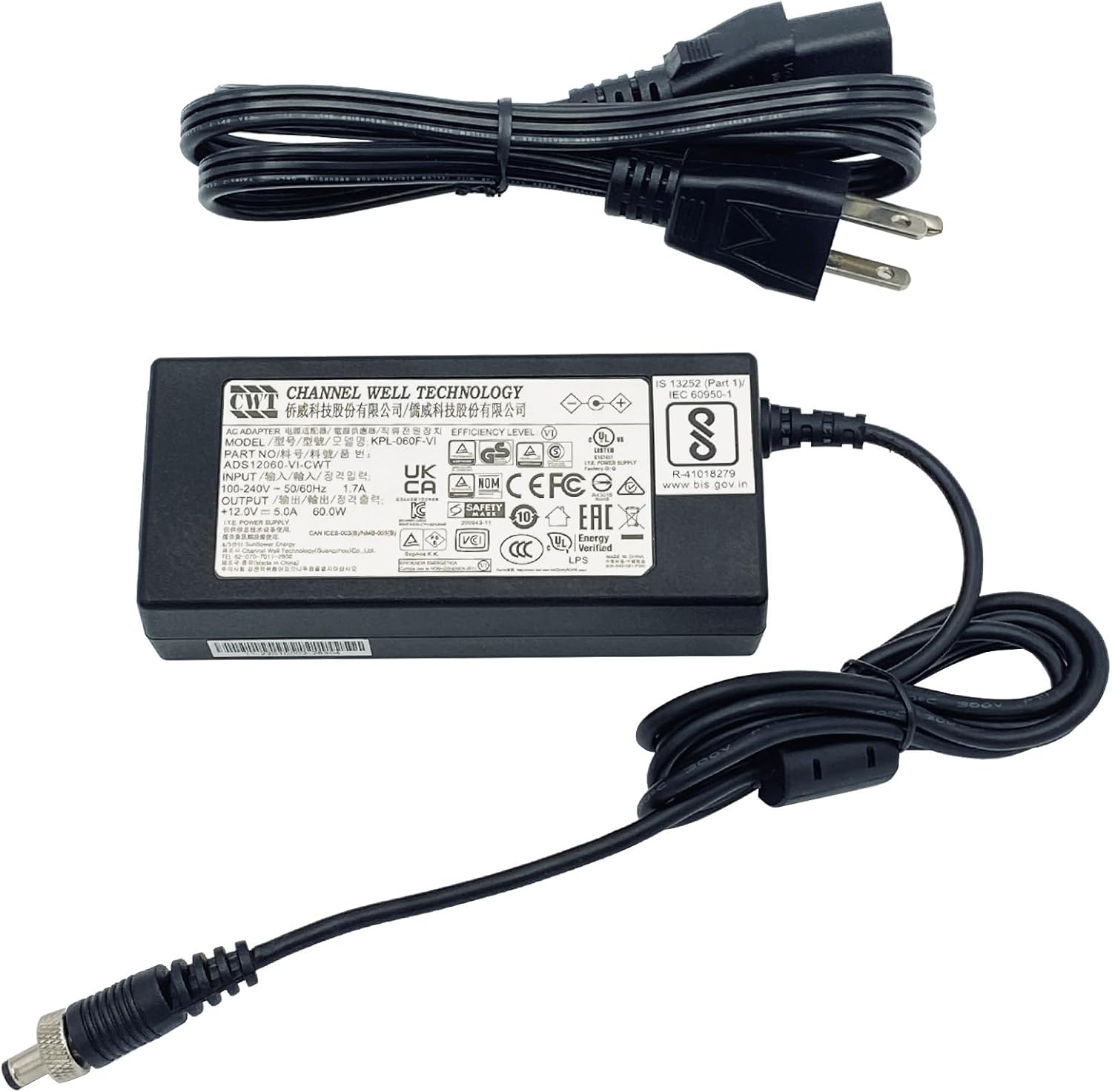 Genuine CWT 60W AC/DC 12V 5A w/Screw Lock Power Supply AC Adapter KPL-060F-VI 5.5x2.5 mm ADS12060-VI-CWT