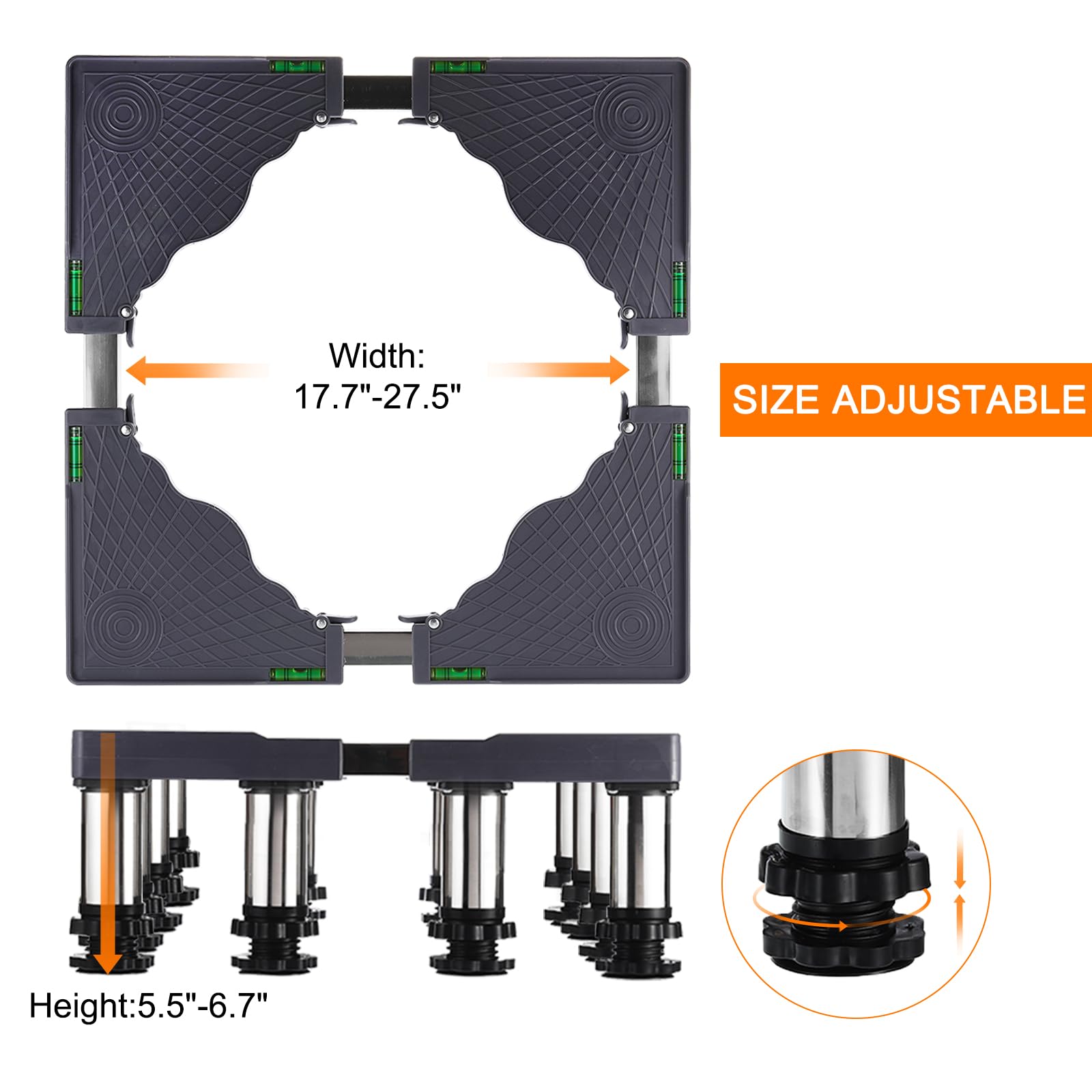 PATIKIL Soporte para Mini Nevera, Base de Soporte para Lavadora de 12 Pata Fuerte, Base Multifuncional Ajustable con Bandeja Antivibración para Refrigerador, Altura de 5.5"-6.7"
