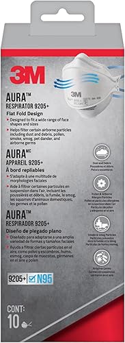 3M Aura - Respirador de partículas 9205+ N95, ligero, con diseño de tres paneles que ayuda a proporcionar una protección respiratoria cómoda y