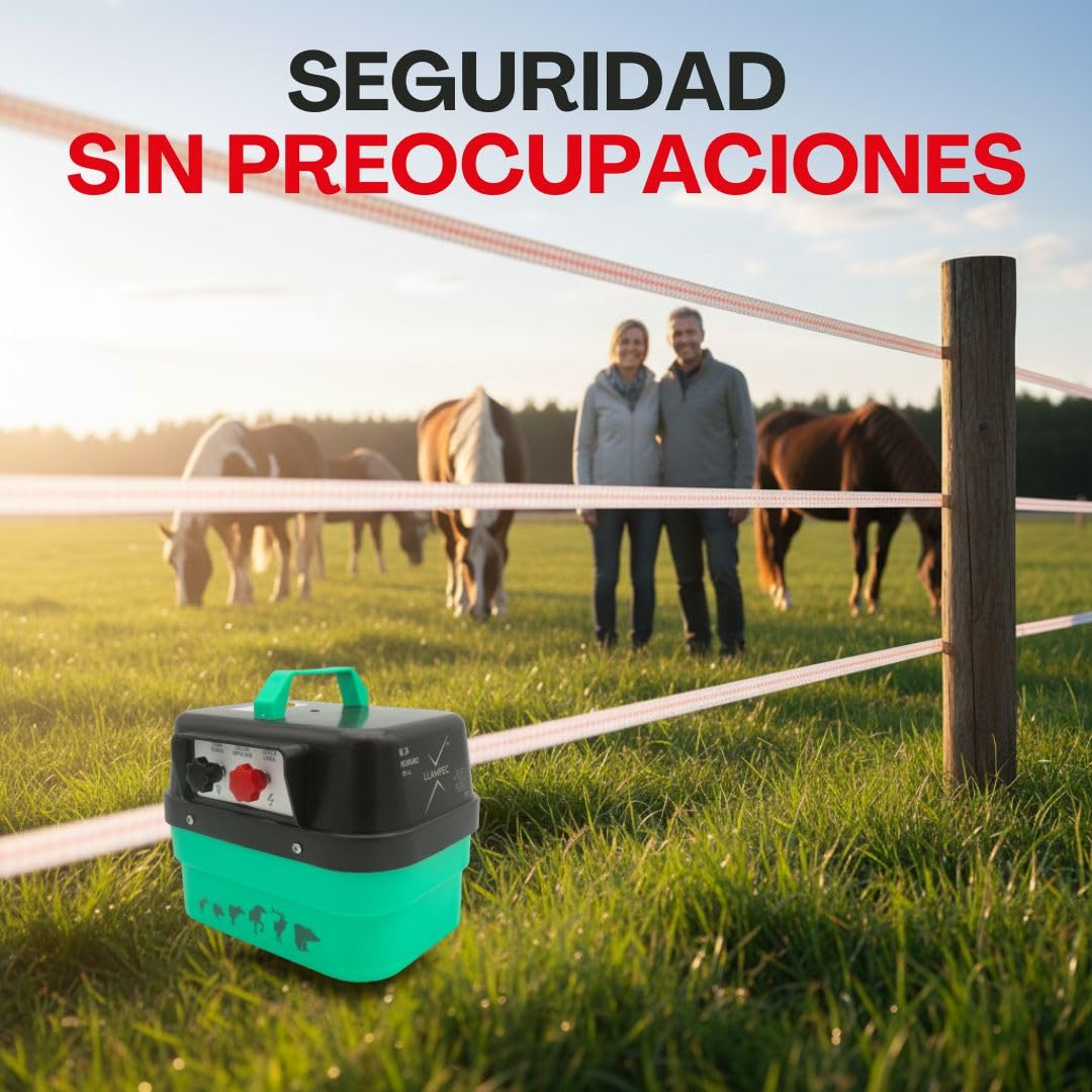 Pastor eléctrico Llampec Mod.24 con batería Recargable 12V – 3,5 J, 10.000 V y 35 km de Alcance – Ideal para Ganado equino, Vacuno, porcino, ovino, Animales Salvajes y Mascotas – Fabricado en España