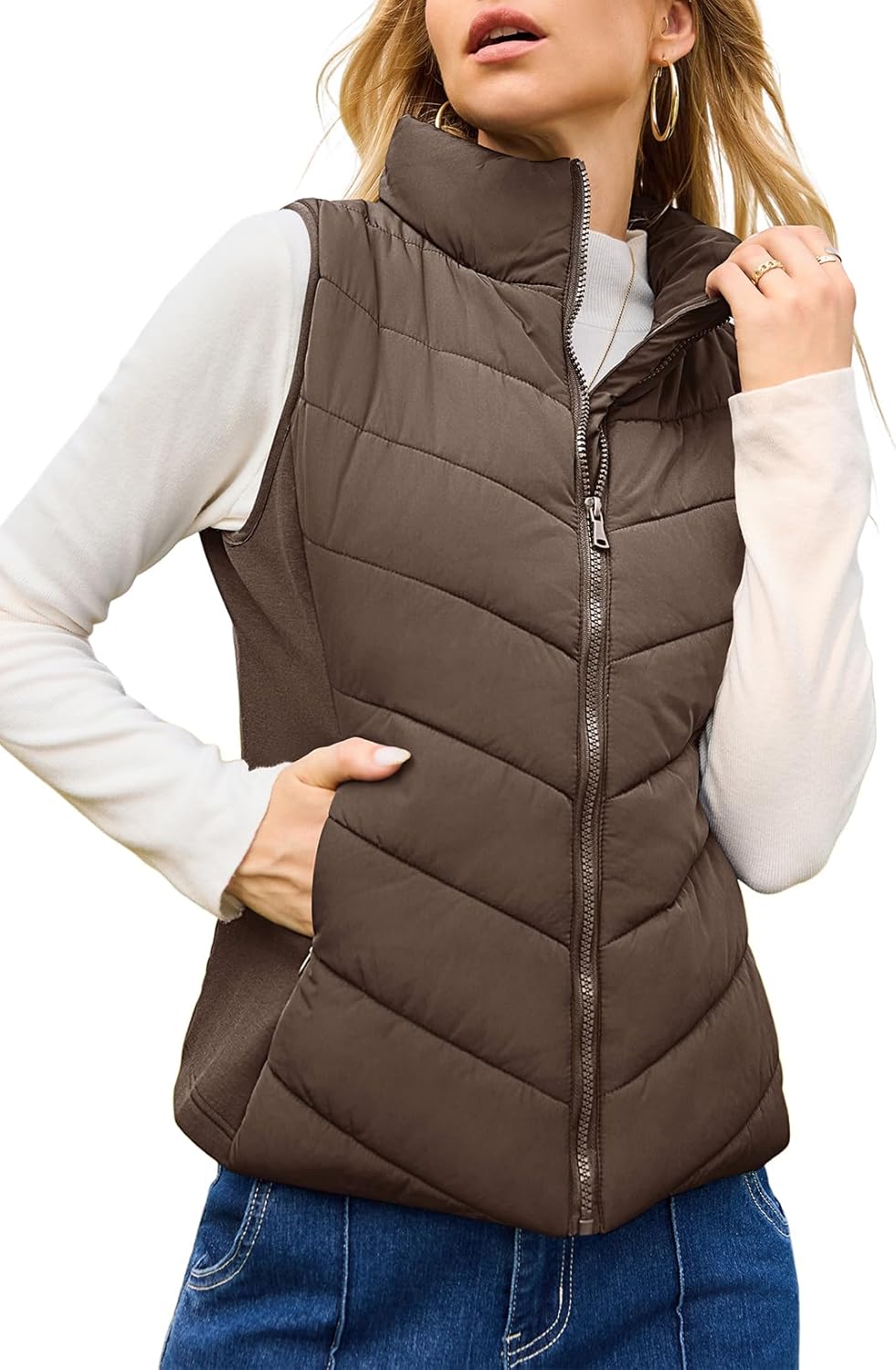 Dokotoo Puffer Vest Women Sleeveless Zip Up Outerwear Stand Collar Quilted Vest Warm Winter Jackets Coats with Pocket Dokotoo Puffer Vest Women Sleeveless Zip Up Outerwear Stand Collar Quilted Vest Warm Winter Jackets Coats with Pocket