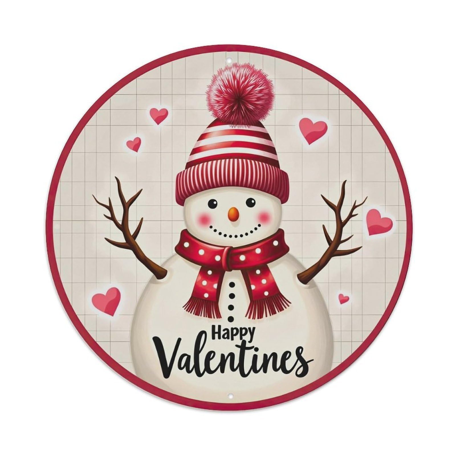 Snowman With Hearts And Scarf Metal Tin Sign