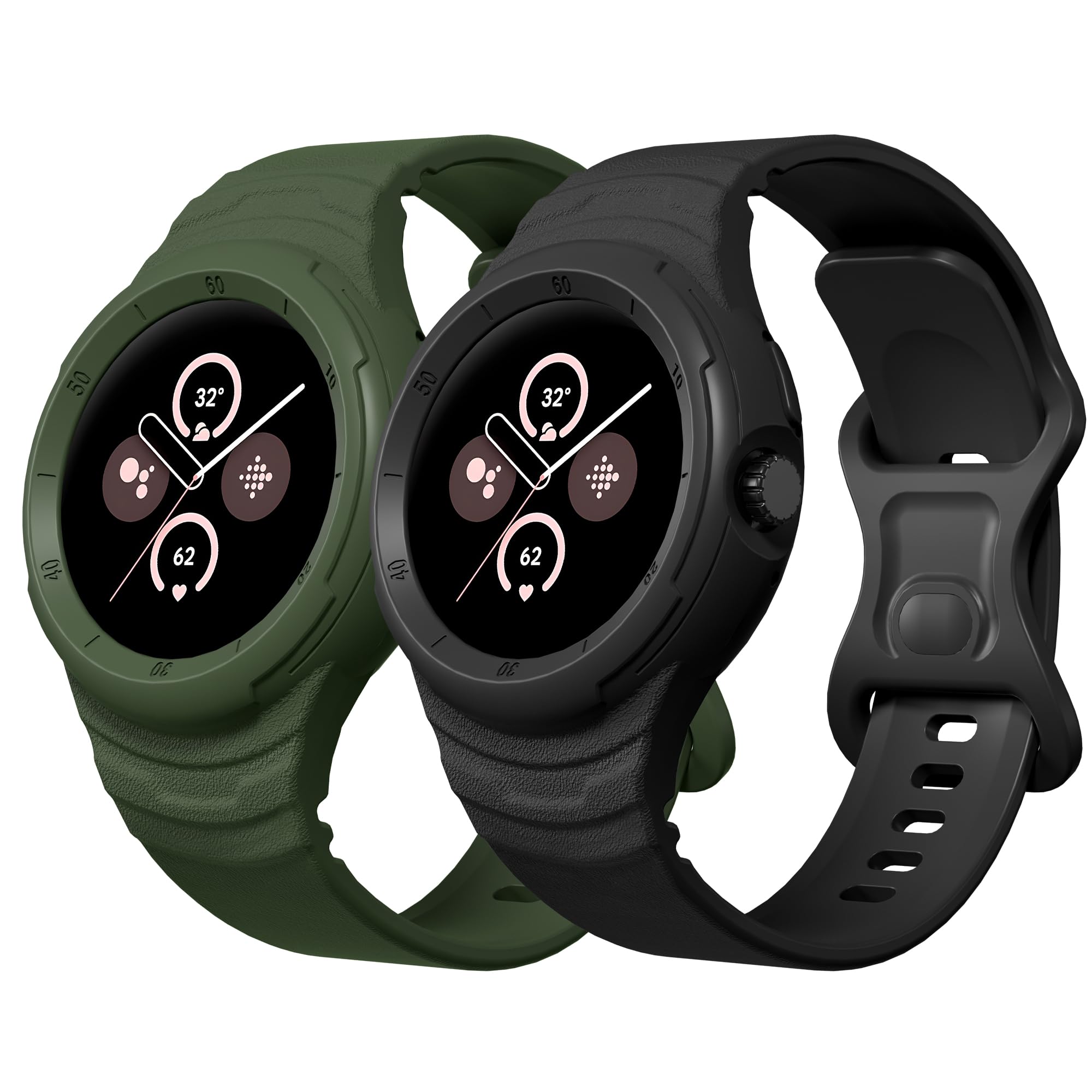 Diruite 2-Piece WatchBand for Google Pixel Watch - Silicone Integrated Band with Hollow Case