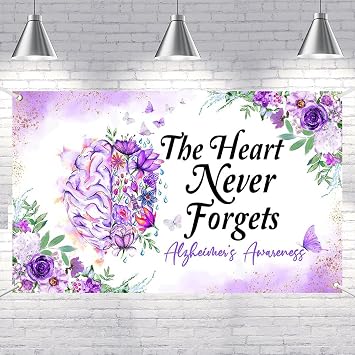 Lofaris Alzheimers Awareness Banner Decorations | Floral Design for Home Decor and Events Polyester The Heart Never Forgets 70.8x43.3 Inch
