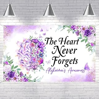 Lofaris 70.8x43.3 Inch Polyester The Heart Never Forgets Alzheimer’s Awareness Banner, Floral Design for Home Decor and Events