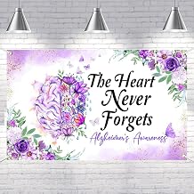 Lofaris 70.8x43.3 Inch Polyester The Heart Never Forgets Alzheimers Awareness Banner, Floral Design for Home Decor and Events