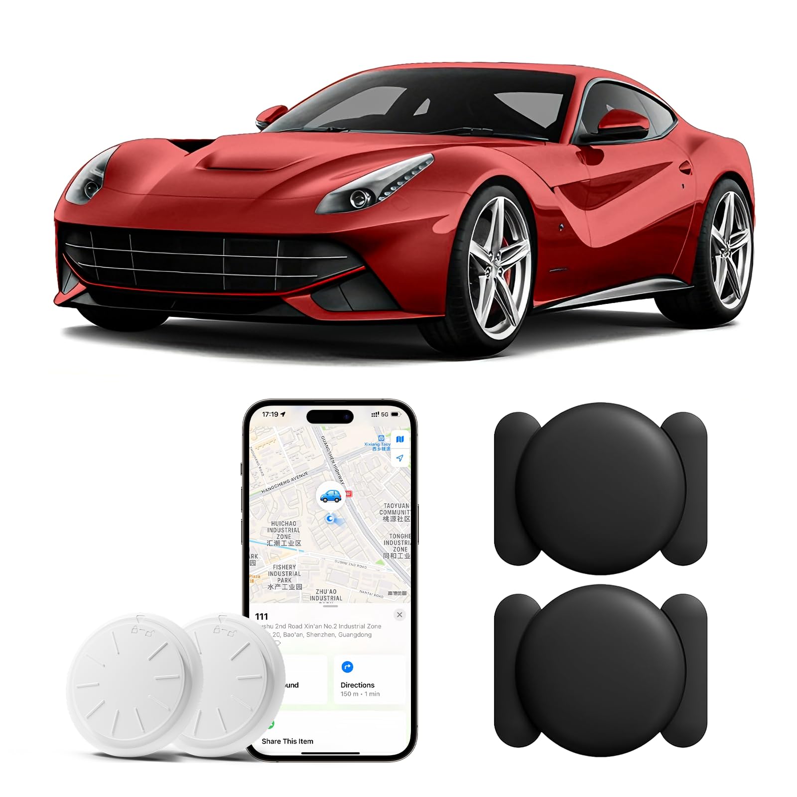 Tracking Device for Vehicles, 2PCS Real Time Car GPS Tracker for Vehicles Work with Find My (iOS Only), Hidden Car Tracker with Magnetic Waterproof Case, No Monthly Fee, Black