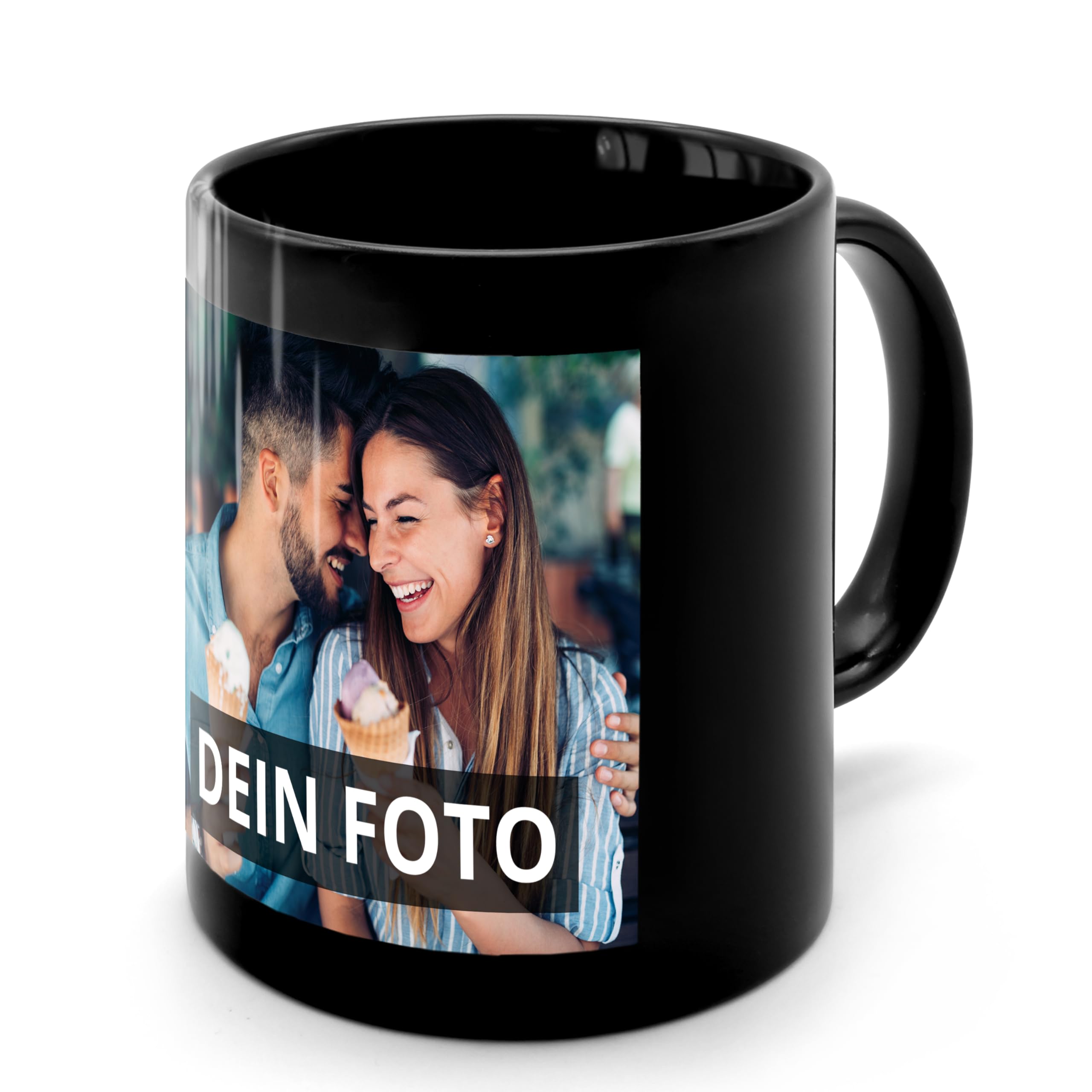PhotoFancy® - Fototasse Schwarz mit eigenem Foto bedruckt - Kaffee-Becher mit eigenem Bild personalisiert