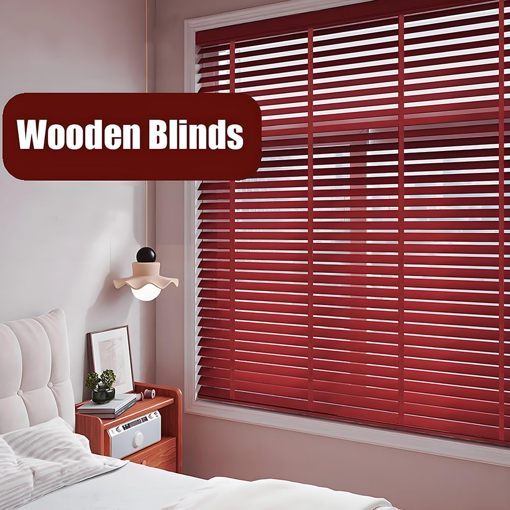 Rotwein Massivholz Jalousien Holz Jalousie Horizontale Holzjalousien 50cm 60cm 65cm 75cm 90cm 100cm 105cm 120cm 135cm 150cm 160cm Jalousette Fensterrollos Für Schlafzimmer, Büro(125Wx160H cm)