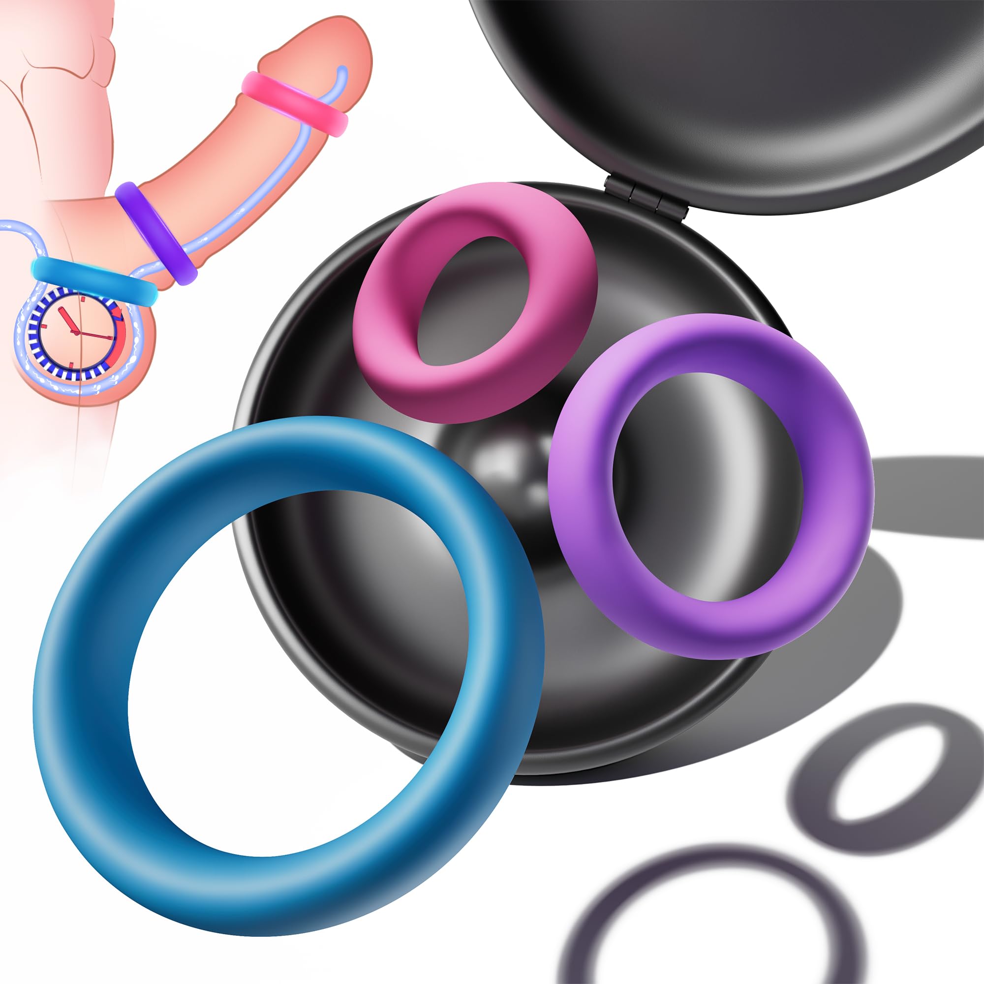 Cock Penis Ring Male Sex Toy - Colored 85kg Tension Silicone Cock Ring Couples Sex Toys with 3