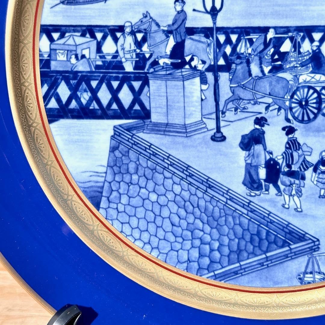 横浜増田窯 横浜鉄橋之図 1990年 イヤープレート 皿立て 箱付 横浜増田