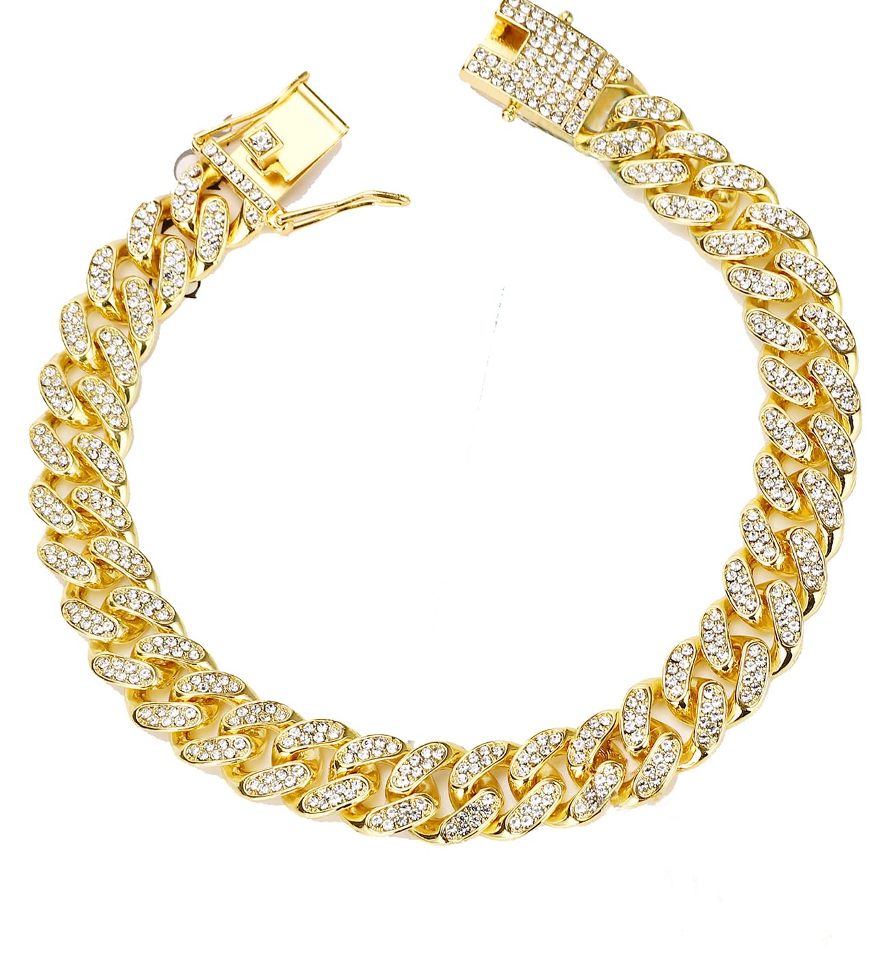 Gold Dog Collar puppy Zircon 14mm Cuban Link Chain 8.2" Handmade Iced out Diamond Exaggerated Clasp Full Cz Prong Set Pet Jewelry
