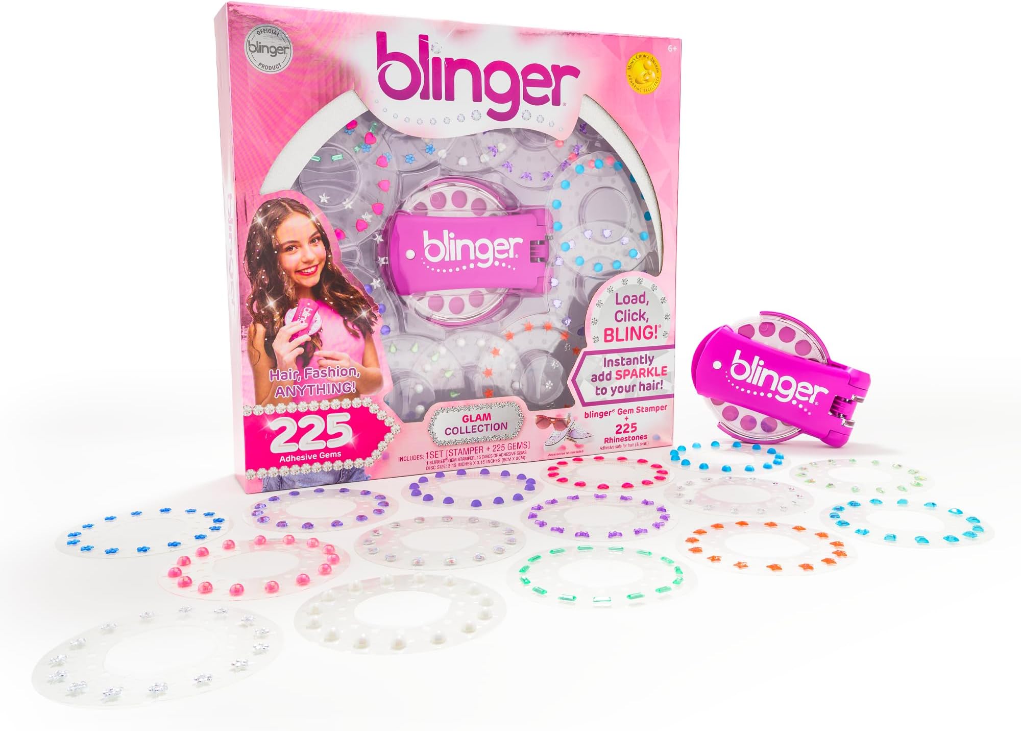 blinger® Glam Starter Set | Purple Velvet Gem Stamper + 225 Hair Gems | Bling In, Brush Out® | Gift for Girls & Parties | Bling Hair, Fashion, Anything!