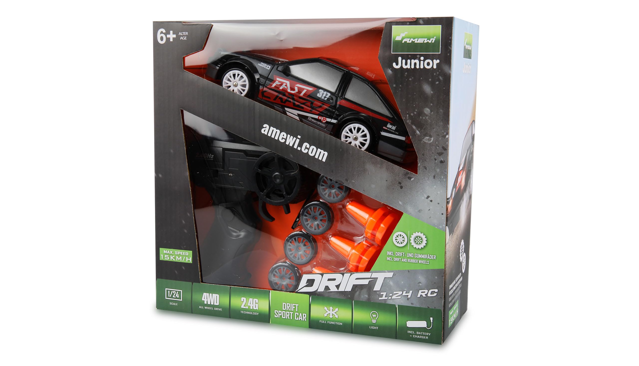 Amewi Drift Sport Car 4WD 1:24 RC Remote Controlled RTR Black from 6 Years