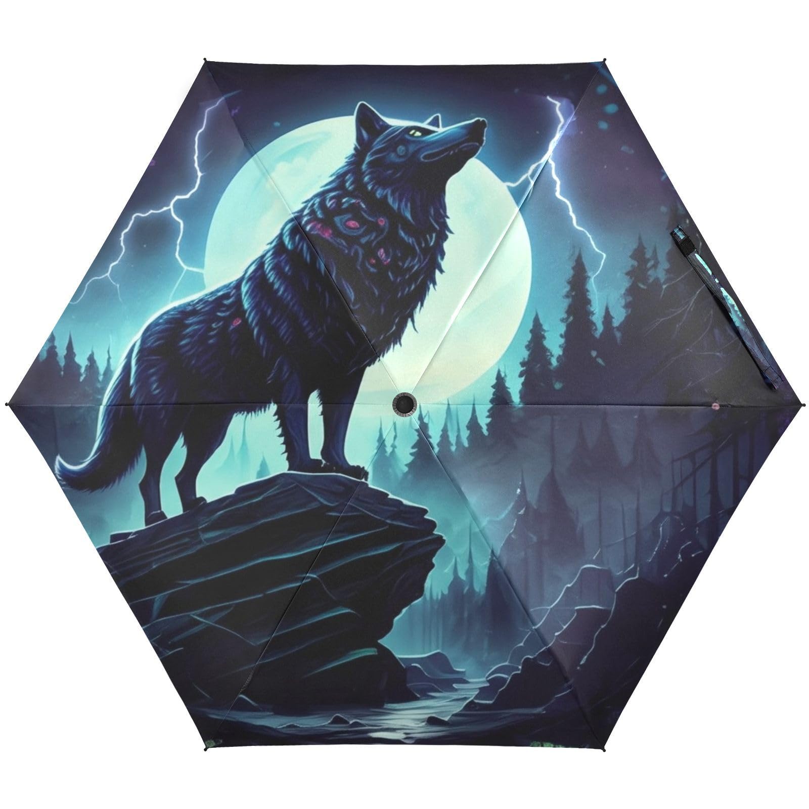 Black Wolf Umbrella, Lightweight Durable Umbrella for Sun for Women, Travel Umbrellas for Sun