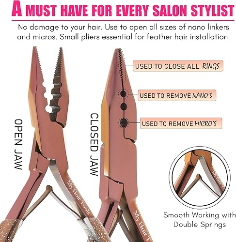 Miniatura 3 de Pro - Herramientas de extensión de cabello, mini 3 agujeros, microcuentas de silicona y nanoanillos, extensiones de cabello, alicates para abridor y
