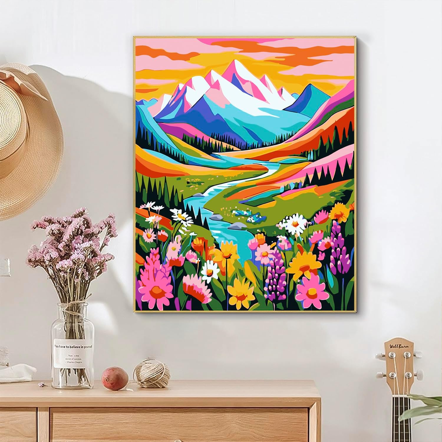 DIYDECORFUN Mountain Paint by Numbers Kit for Adults, Flower Mountain Paint by Numbers Kits for Beginner, Adult Paints by Number Kit on Canvas Adult DIY Arts Crafts for Home Wall Decor(16x20in) image 3