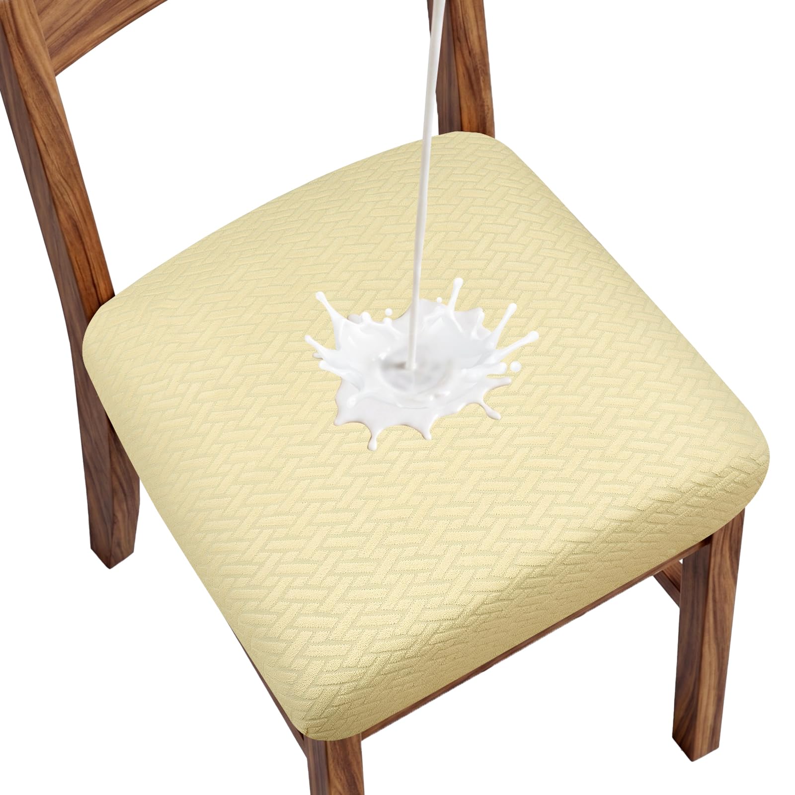 Alaoo High Stretch Dining Chair Seat Cushion, 4Pcs Office Covers Seat Cover, Waterproof Chair Seat Slipcovers with Straps for Dining Room, Kitchen, Off white