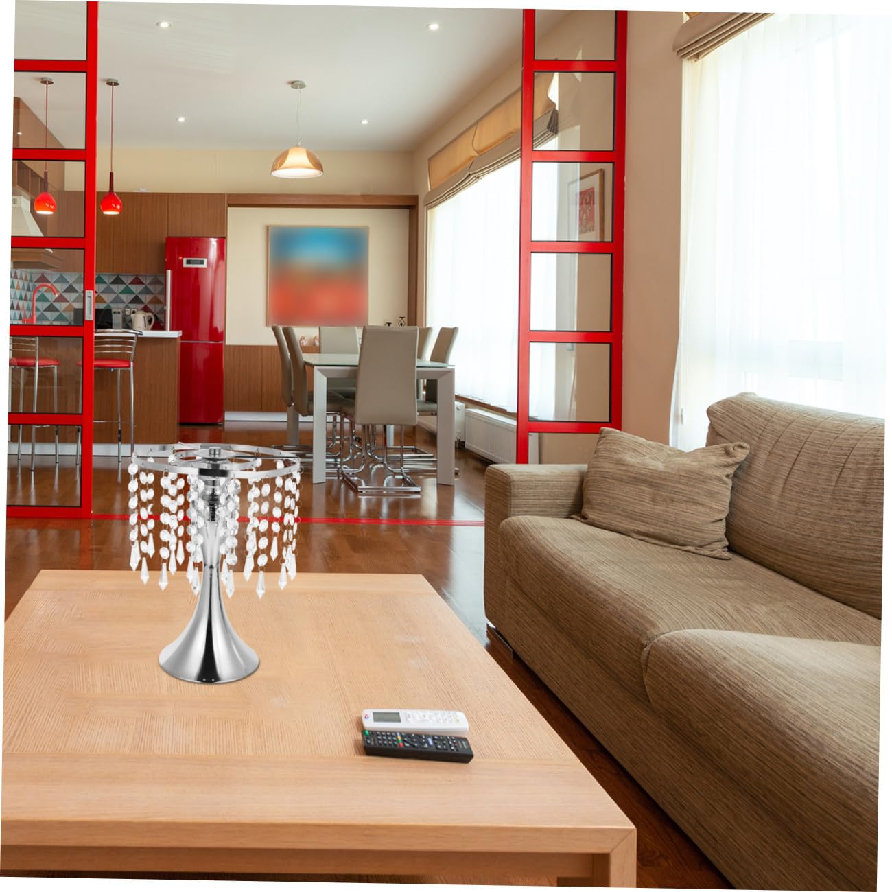 Candelabro de Hierro y Plástico para Boda, Plata, Diseño de Cortina Cristal | Decoración de Fiesta y Obsequio, Estilo Creativo y Chic, Aporta Ambiente Cálido