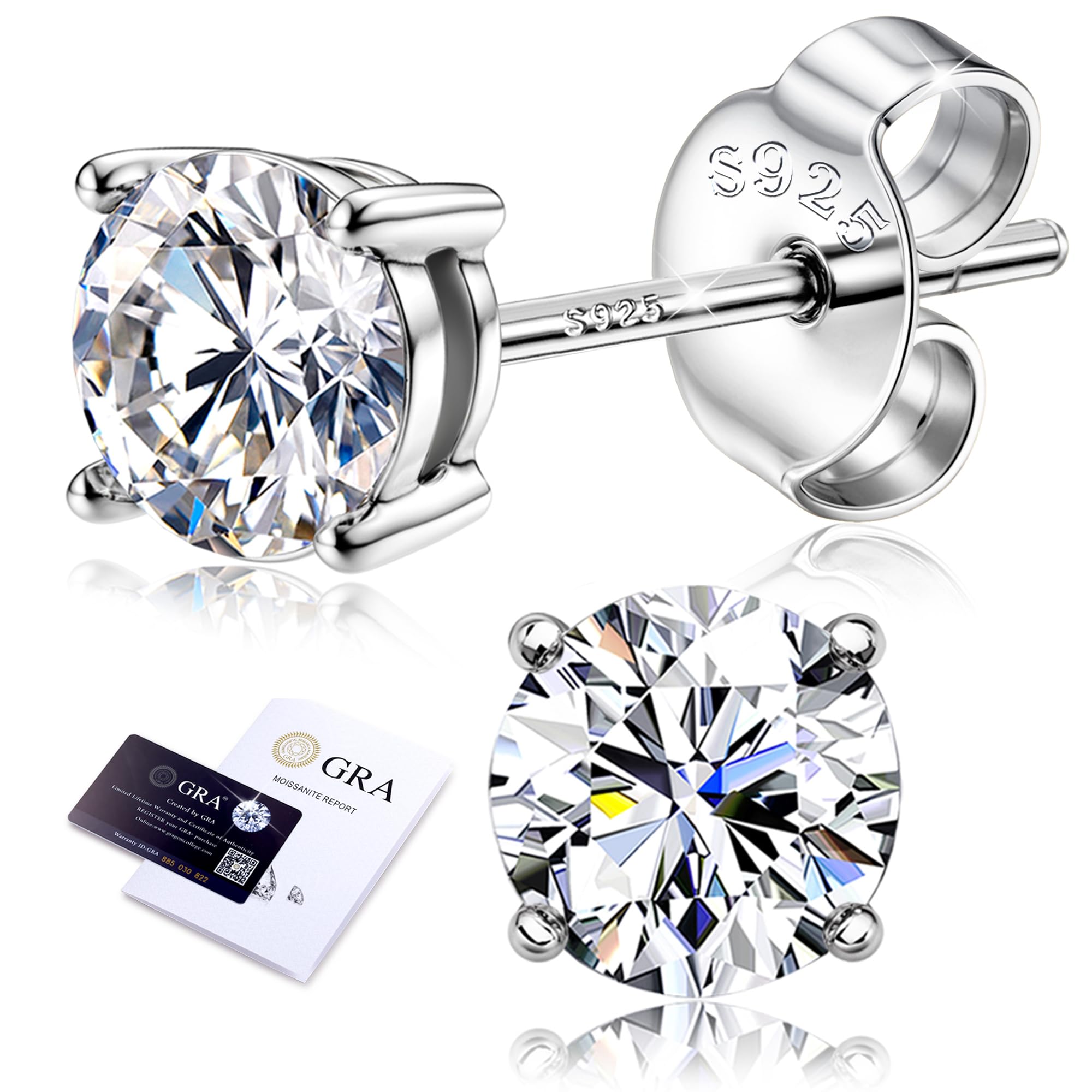Dochais Moissanite Ohrringe Damen Herren Ohrstecker Sterling Silber 925 Weißgold 18K Ohrringe Brilliant Runde Schnitt D Farbe VVS1 Erstellt Diamant Ohrstecker Hypoallergene Schmuck Geschenk 4-7MM