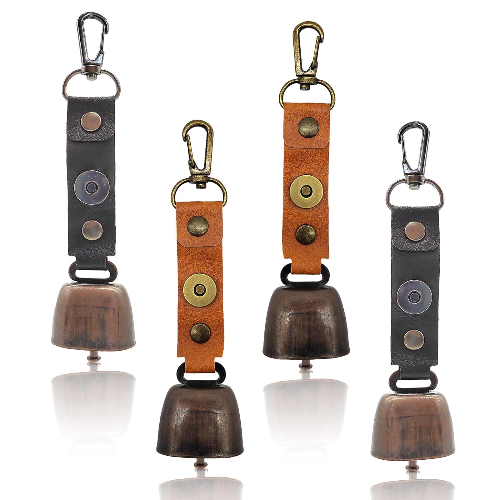 TIANLIN Campanilla 4 Piezas Cascabeles Pequeños, Colgante Campana Oso Vintage con Mosquetón, Campana Retro para Exteriores para árboles Navidad Ganado Vacuno y Ovino