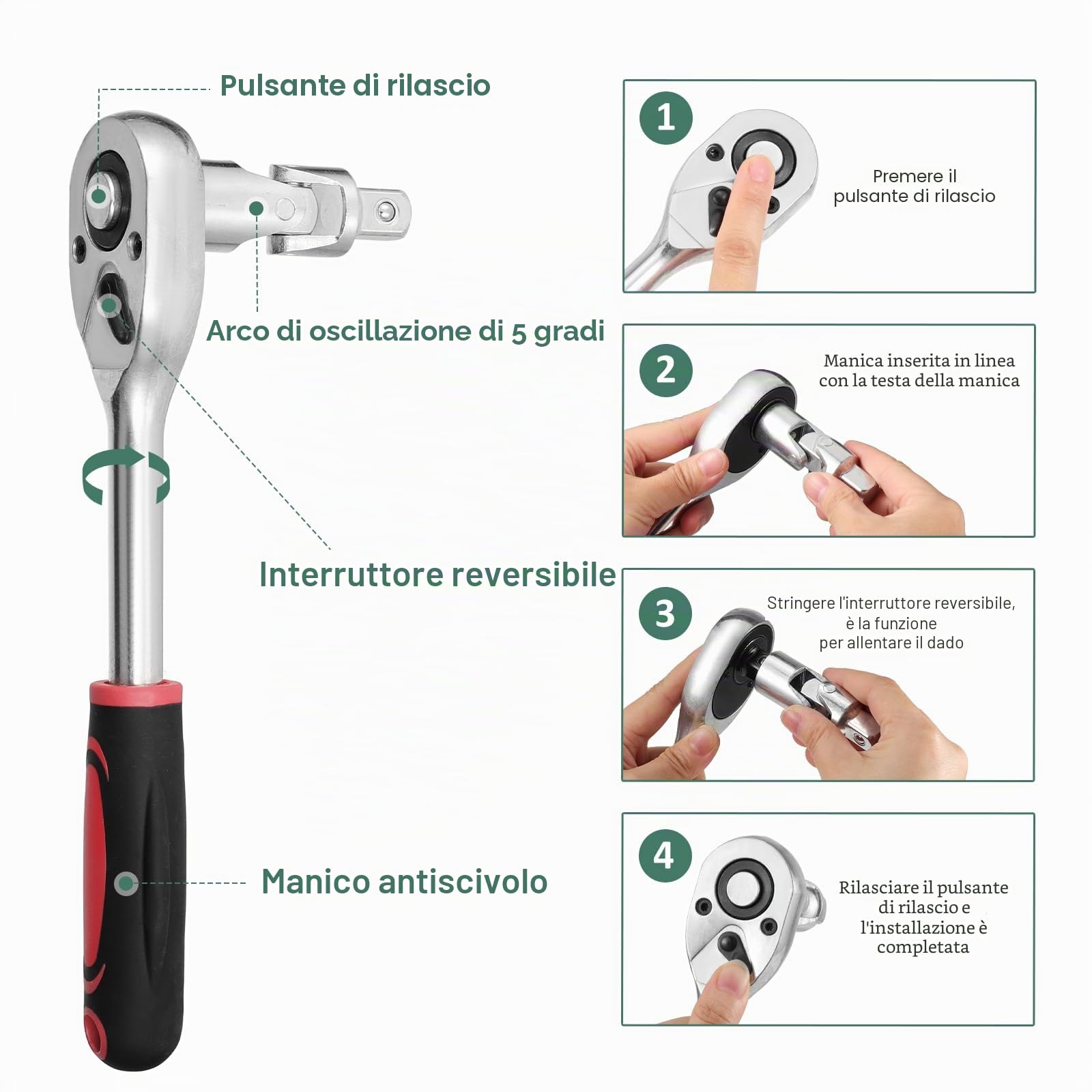 108 Pezzi Set di Chiavi a Bussola, Set di Chiavi a Cricchetto 1/2" e 1/4", Set Chiavi a Tubo a Cricchetto a 72 Denti, Kit di Strumenti a Cricchetto Cr-V, Set di Attrezzi Chiavi a Bussola