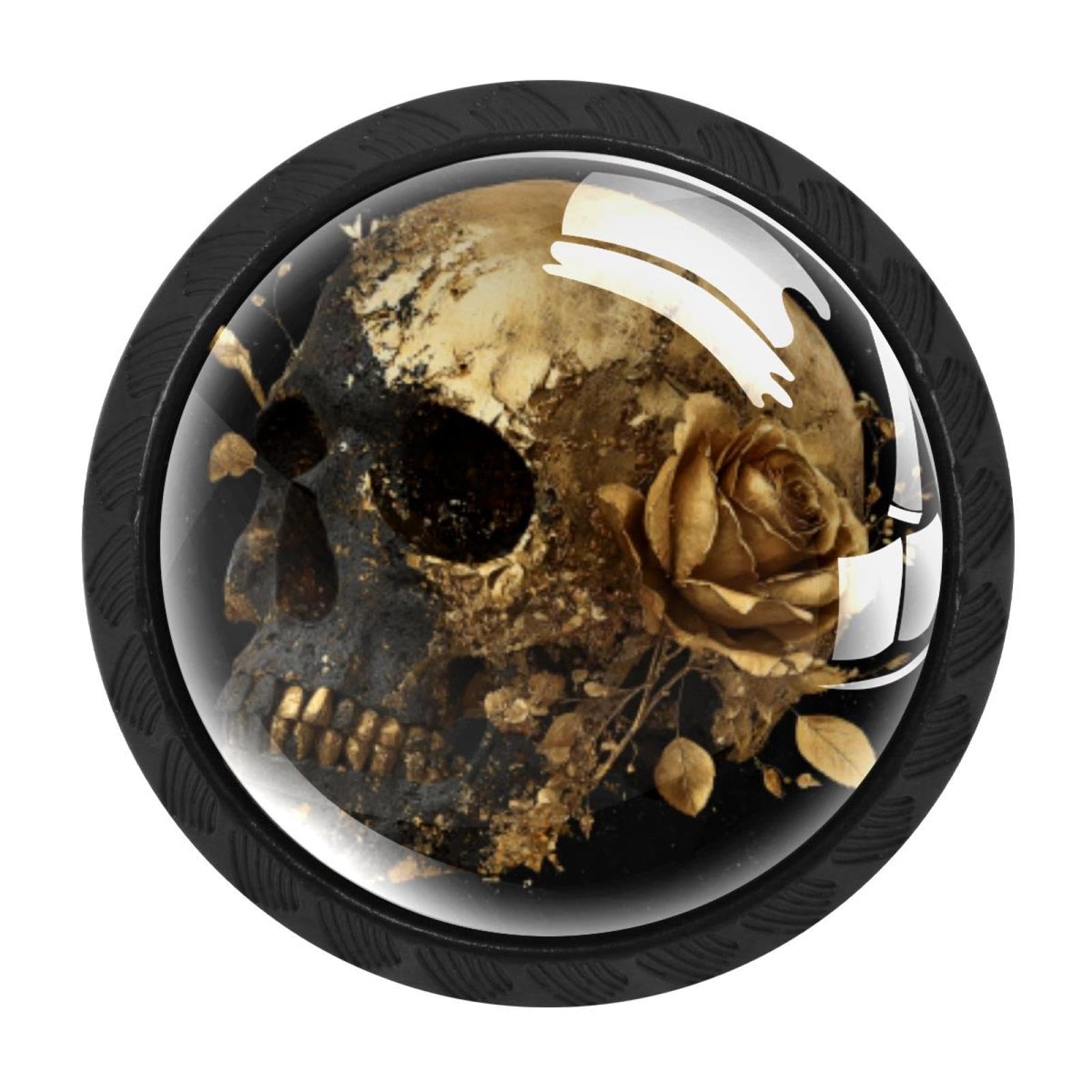 CHENZZZZ 4 Pack Black Skull Golden Rose (3) Cabinet Pulls Kitchen Cabinet Handles Ideal for Cabinet,Drawer,Cupboard and Wardrobe