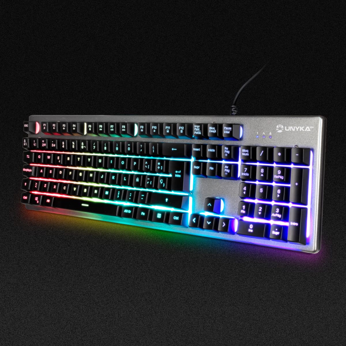 Unykach Teclado PORTUGUÉS Gaming Nova K244, 105 Teclas QWERTY | Cable USB, Retroiluminación LED RGB, Efecto Arco Iris, Ergonómico