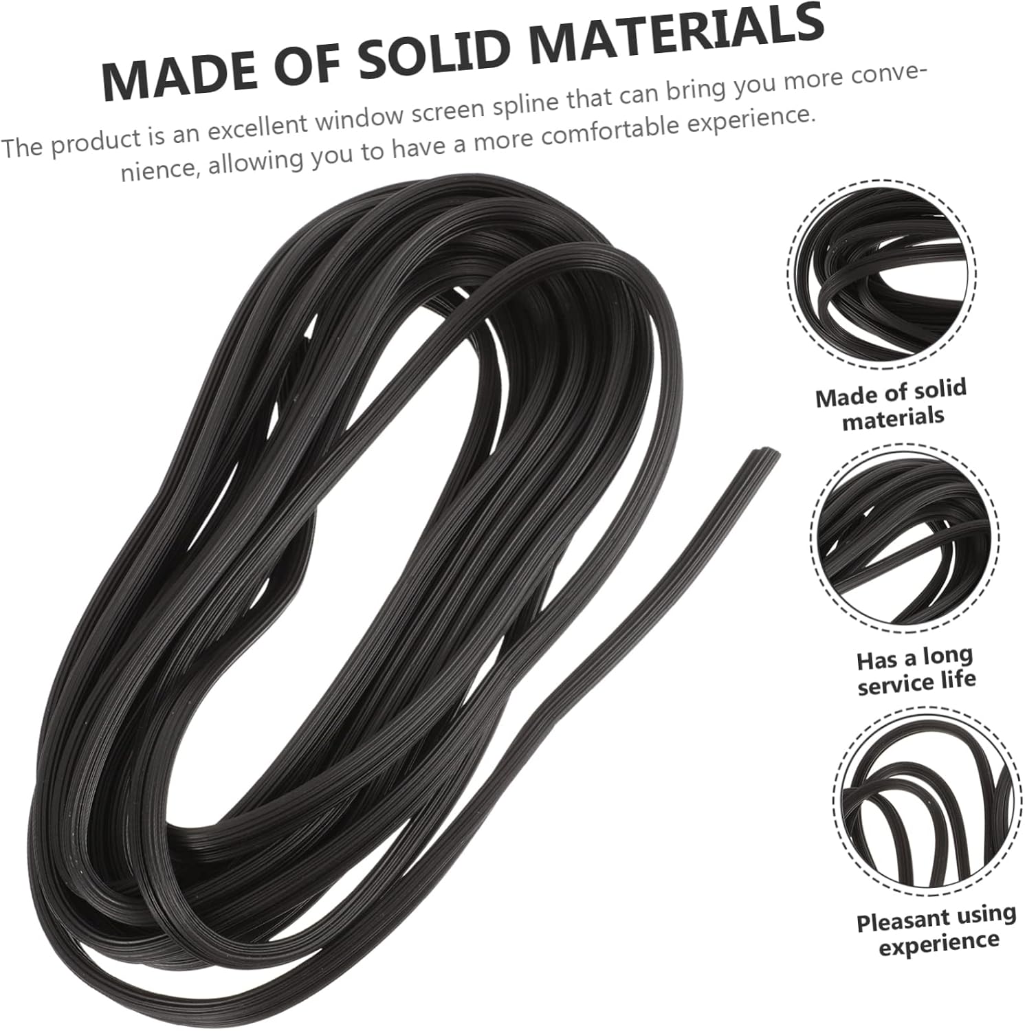 Screen Spline Tool for Easy Installation Window Screen Spline Hollow Design for Flexibility and Use Black Seal Strip for Aluminum Windows