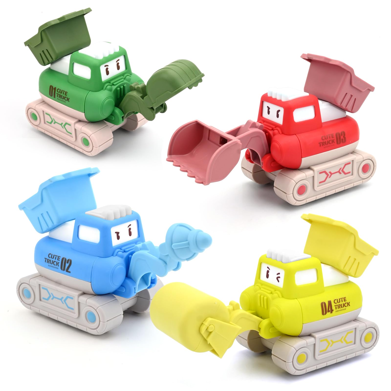 Fadcaer Toddler Toy Cars,4 Pcs Press and Go Car Toys Interactive Play Vehicle Set Baby Toy Cars,Engineering Car Toys for 2-6 Years Old Children Boys Girls Christmas Birthday Gifts