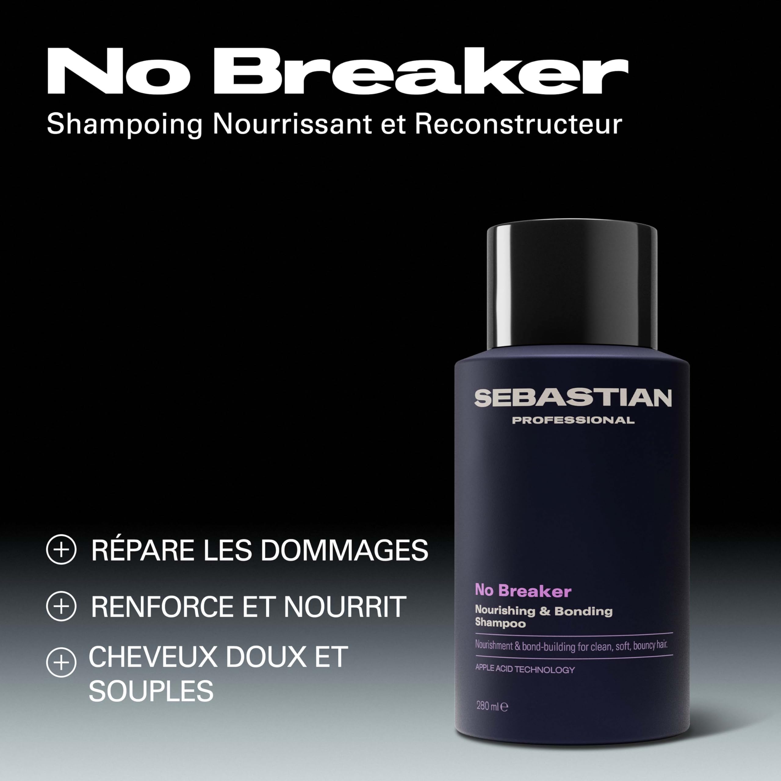 Sebastian Professional No Breaker – Shampoing reconstruction et anti-casse professionnel, renforce les cheveux et réduit la casse – 280 ml