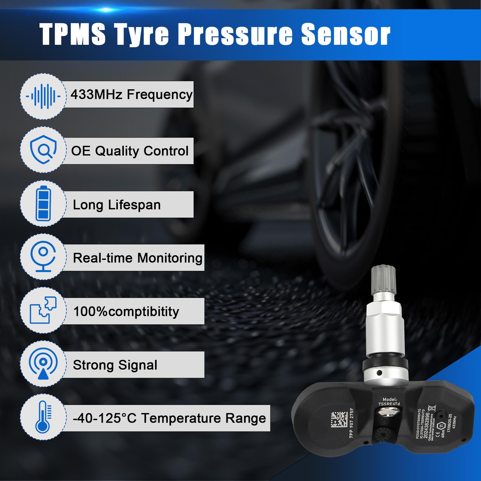 Capteur de Pression des Pneus Compatible avec Por-sche 991 997 981 RDKS TPMS Compatible avec A-udi A6 A8 Q7 R8 A4 RS4 RS6 7PP907275F 4 Pièces