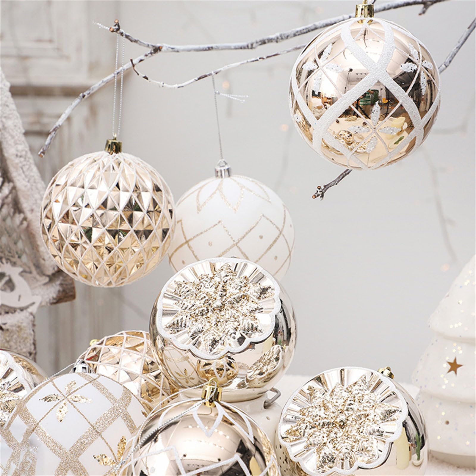 9 elegantes esferas de Navidad, decoración de árbol estable, decoración artística colgante para cosas aburridas de temporada